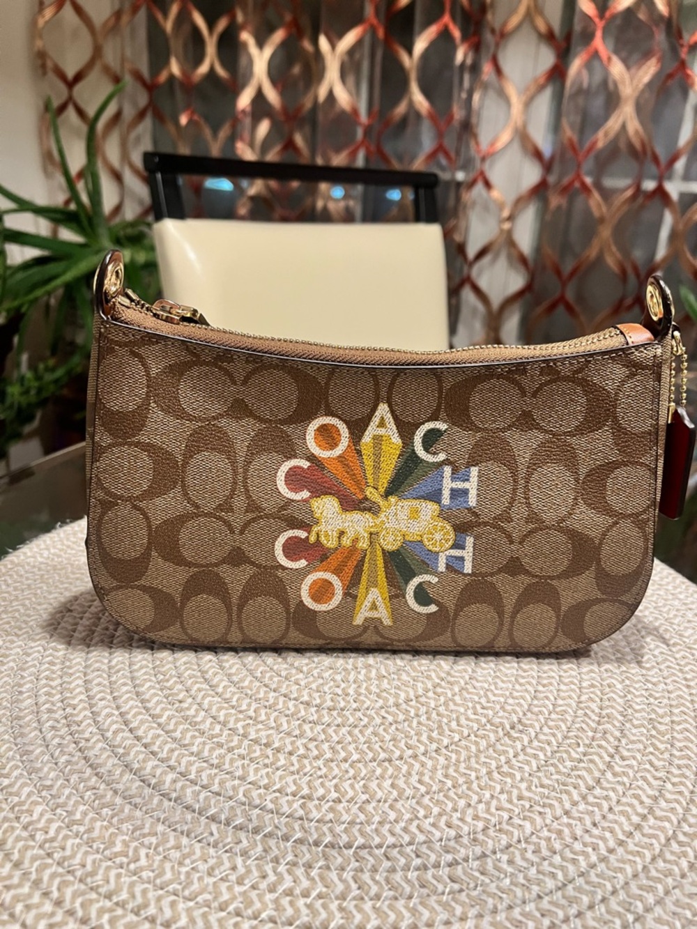 Coach Brown Signature Crossbody with Rainbow Strap - Picture 3 of 9